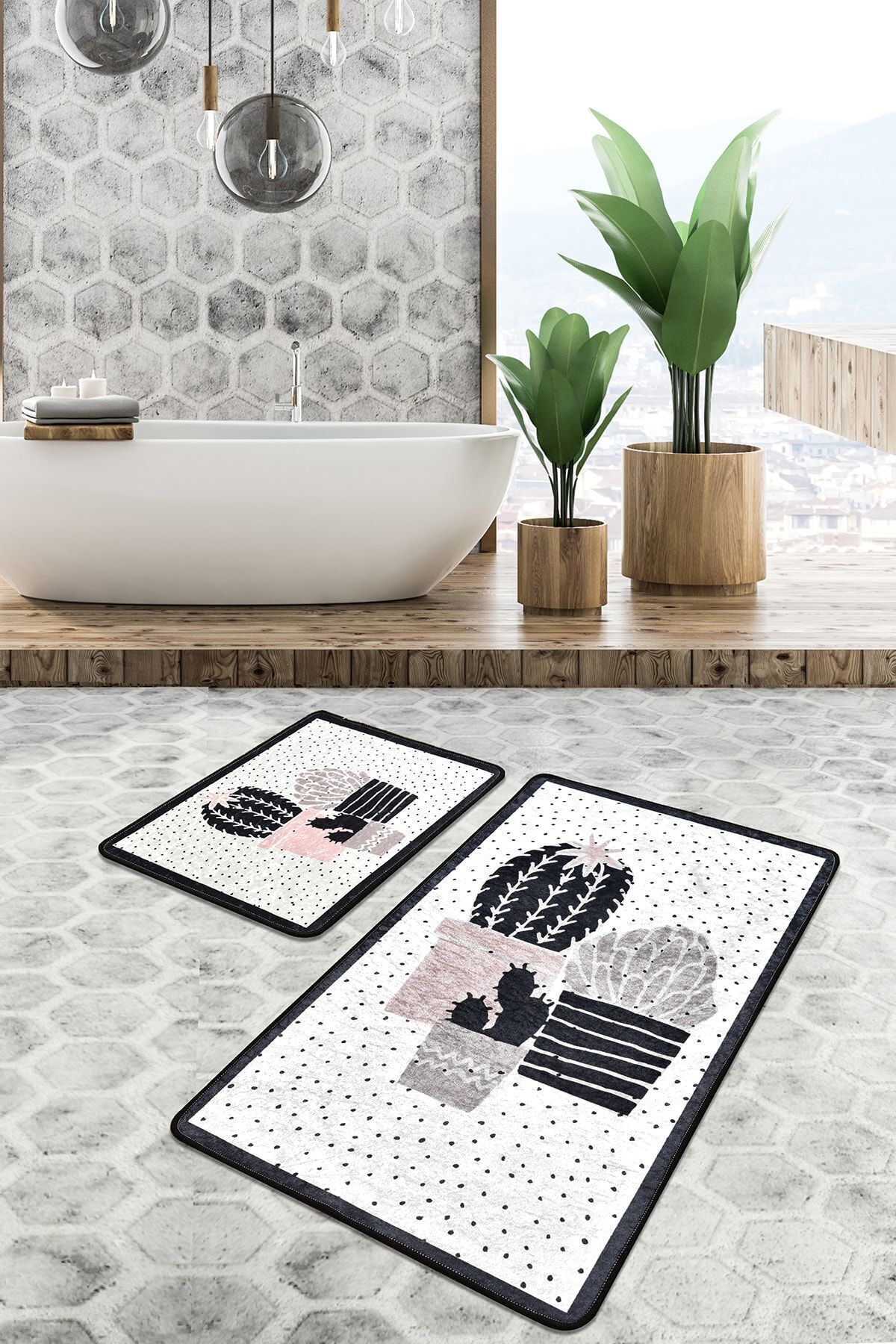 Chilai Home Three Cactus Djt 2'li Set Banyo Paspası Kaymaz Tabanlı Klozet Takımı