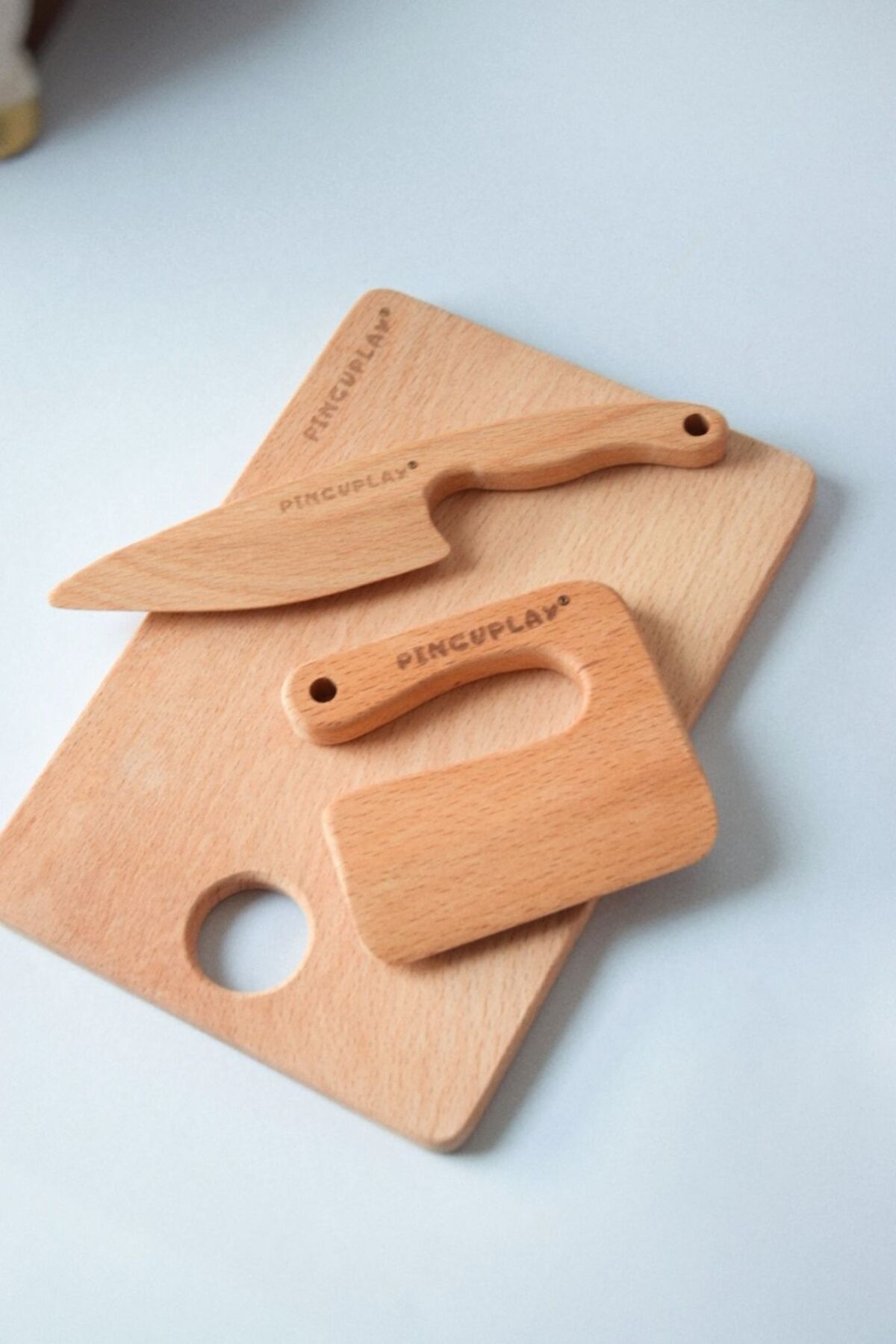 PİNGUPLAY Güvenli Kesme Seti 3lü Montessori Oyuncak, Aktivite Oyuncağı, Ahşap Oyuncak