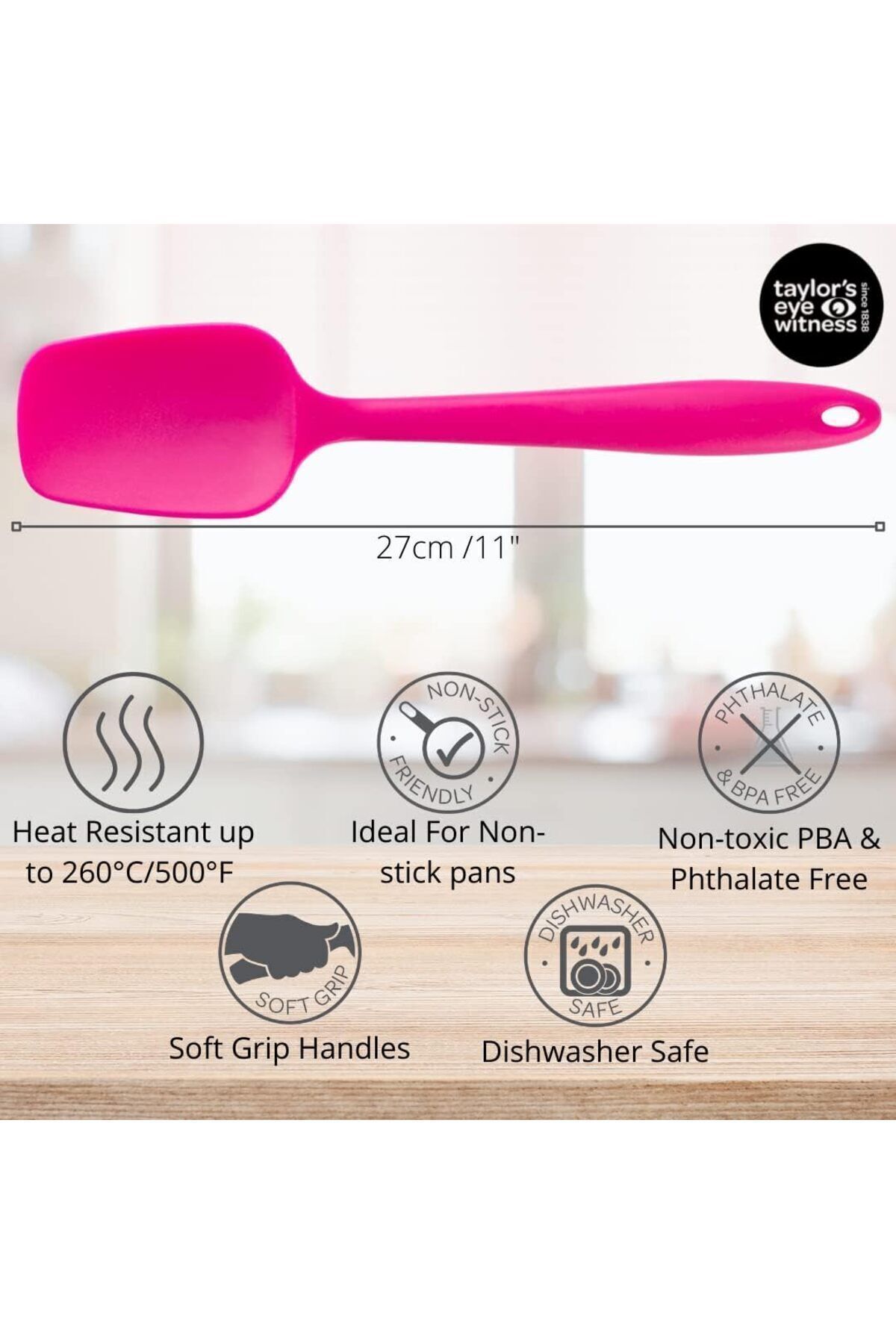 viarella-Silicone Spoon Spatula Set of 6 Fireproof Non-Stick Non-Scratch Fuchsia 6