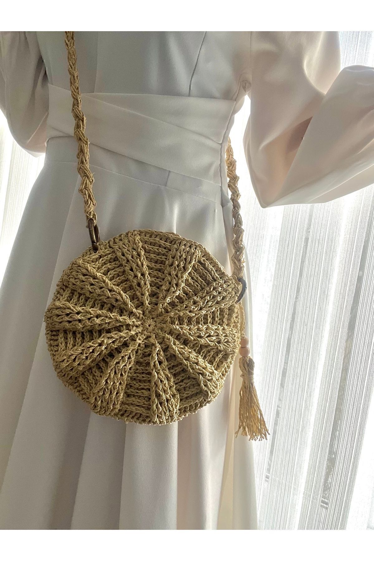 DNA MODA-Bohemian Macaron Straw Bag - Hand Knitted and Paper String Bag 2