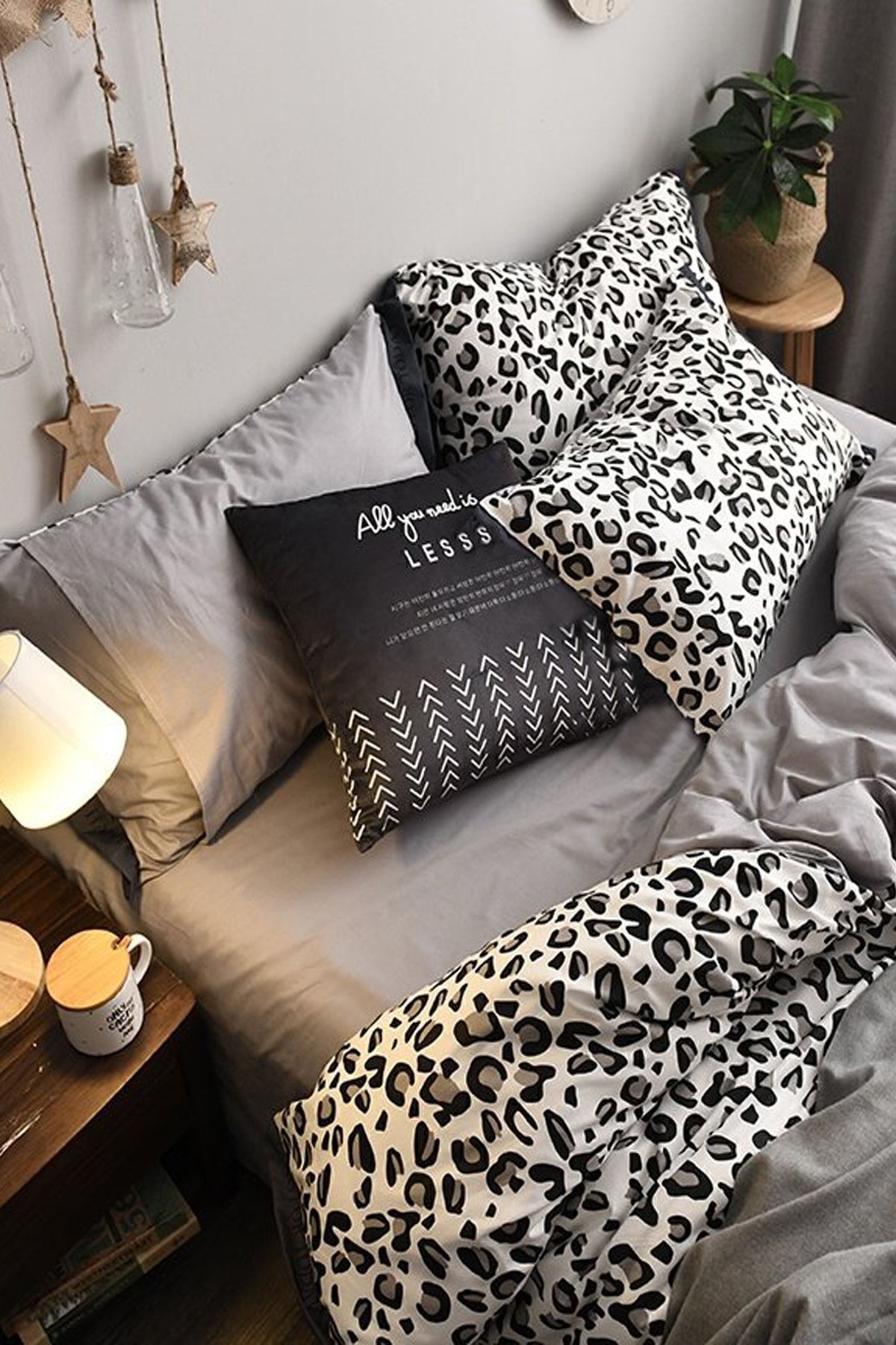 İQON-Spannbettlaken-Bettbezug-Set, Einzelbett, Leopardenmuster, rein, Schwarz/Weiß 3