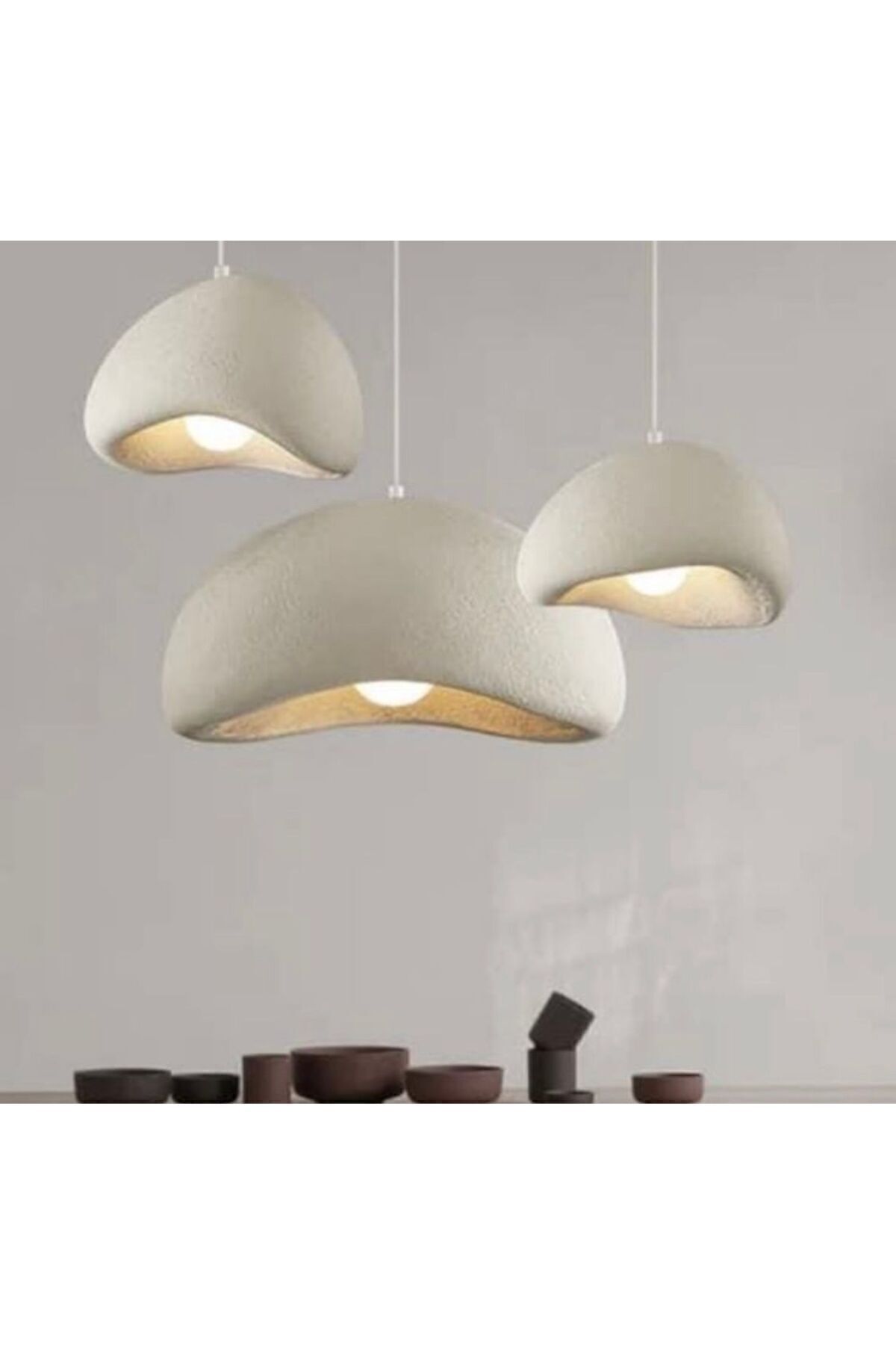 Kaya beton tekli sarkıt avize 3 Lü Set 30cm 40 cm 50 cm İskandinav model boneee