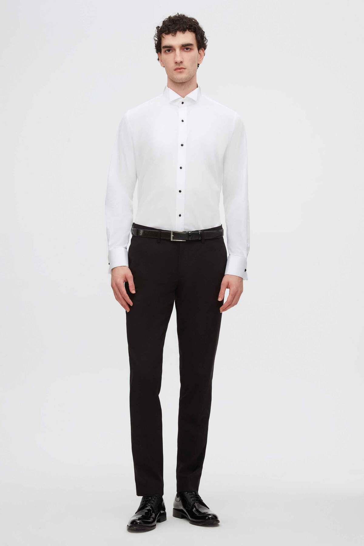 D'S Damat Ds Damat Slim Fit Beyaz Düz Smokin Gömlek görsel 5