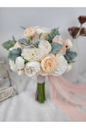 Buketlife Krem Somon Şakayık Gelinbuketi
