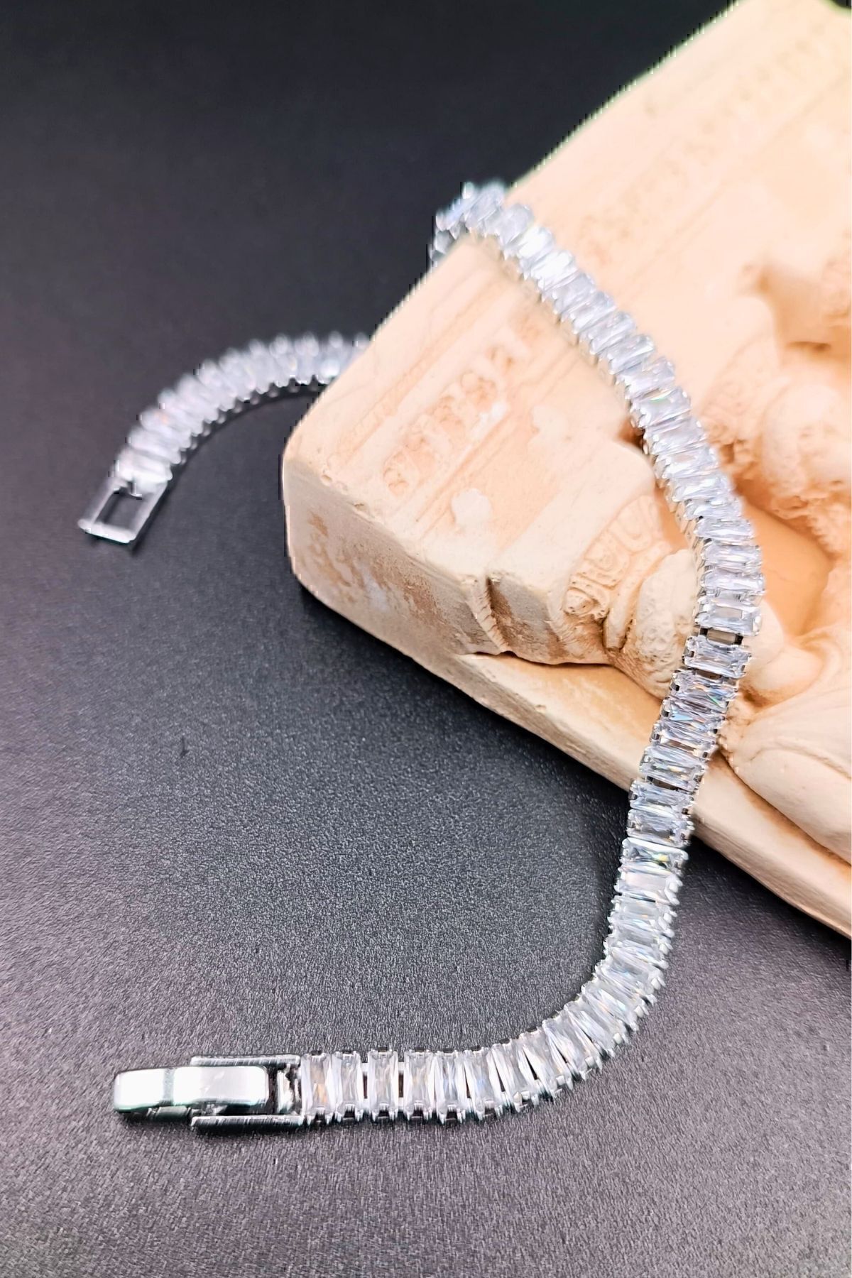 316 l steel tarnish free zircon baguette stone waterway bracelet silver