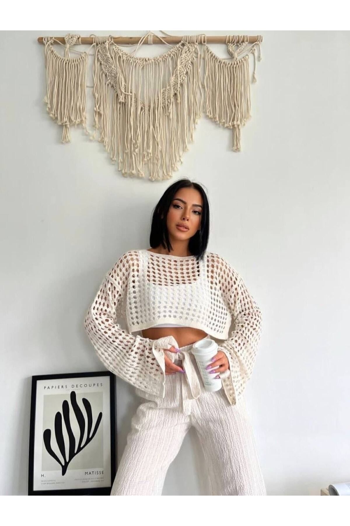 BEACHY-Perforated Openwork Mesh Knitwear Bustier 4