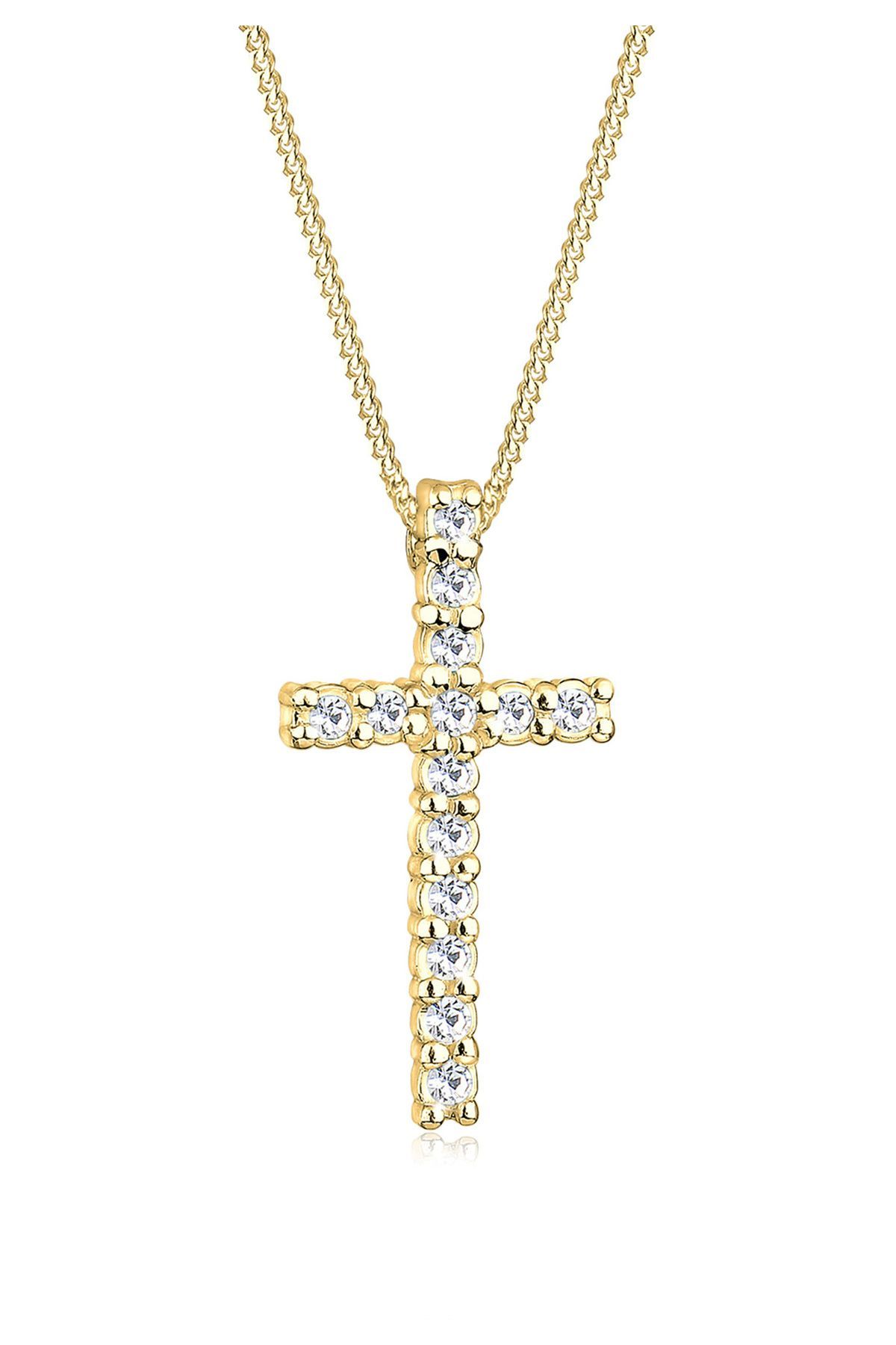 ELLI-Halskette Damen Kreuz Anhänger Elegant mit Kristallen in 925 Sterling Silber vergoldet 1
