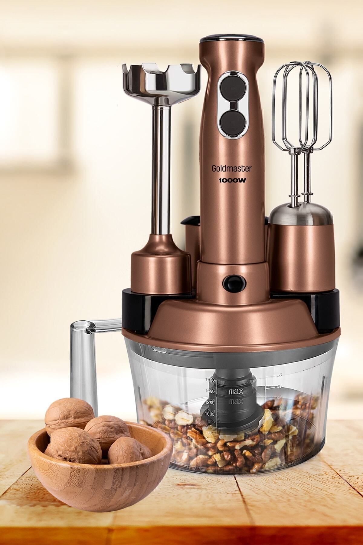 GOLDMASTER-Robotix 1000 Watt 5 In 1 Food Processor Multi Blender Set Gold 6