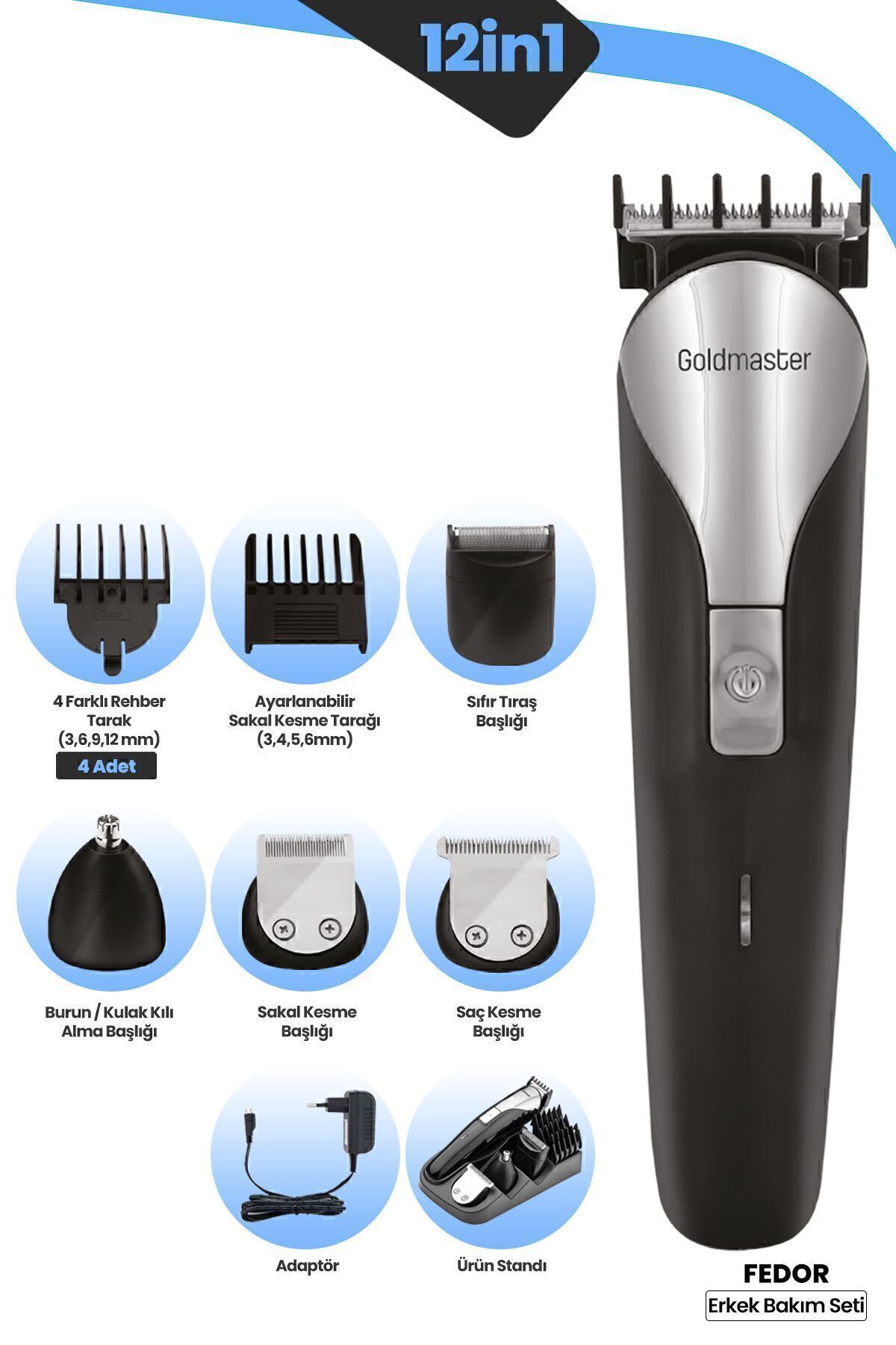 Fedor 12 In 1 Male Care Set with Li-ion Battery for 120 Minutes of Use