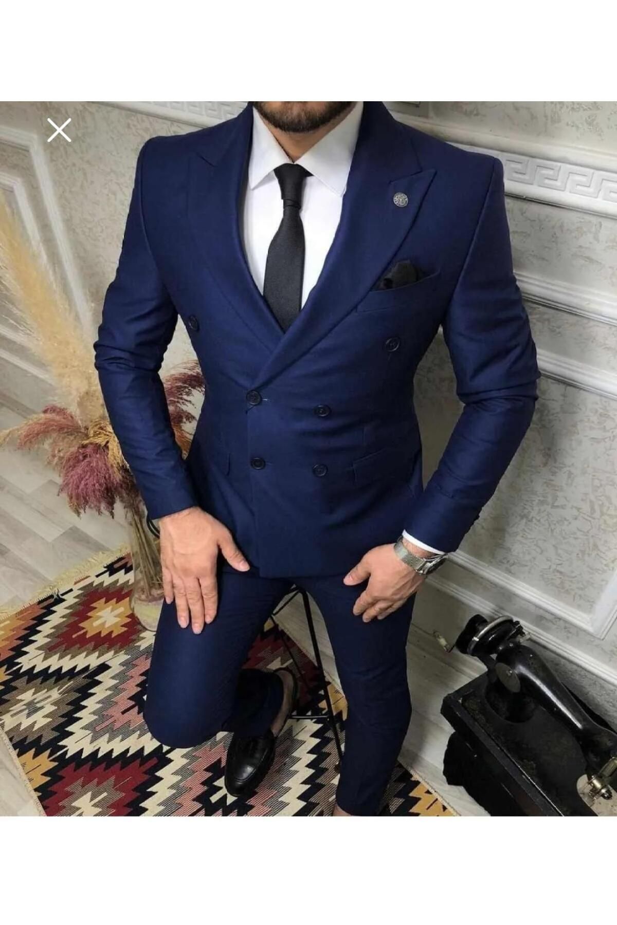 Wrap Slim Fit Suit (handkerchief Tie & Collar Chain Accessory )
