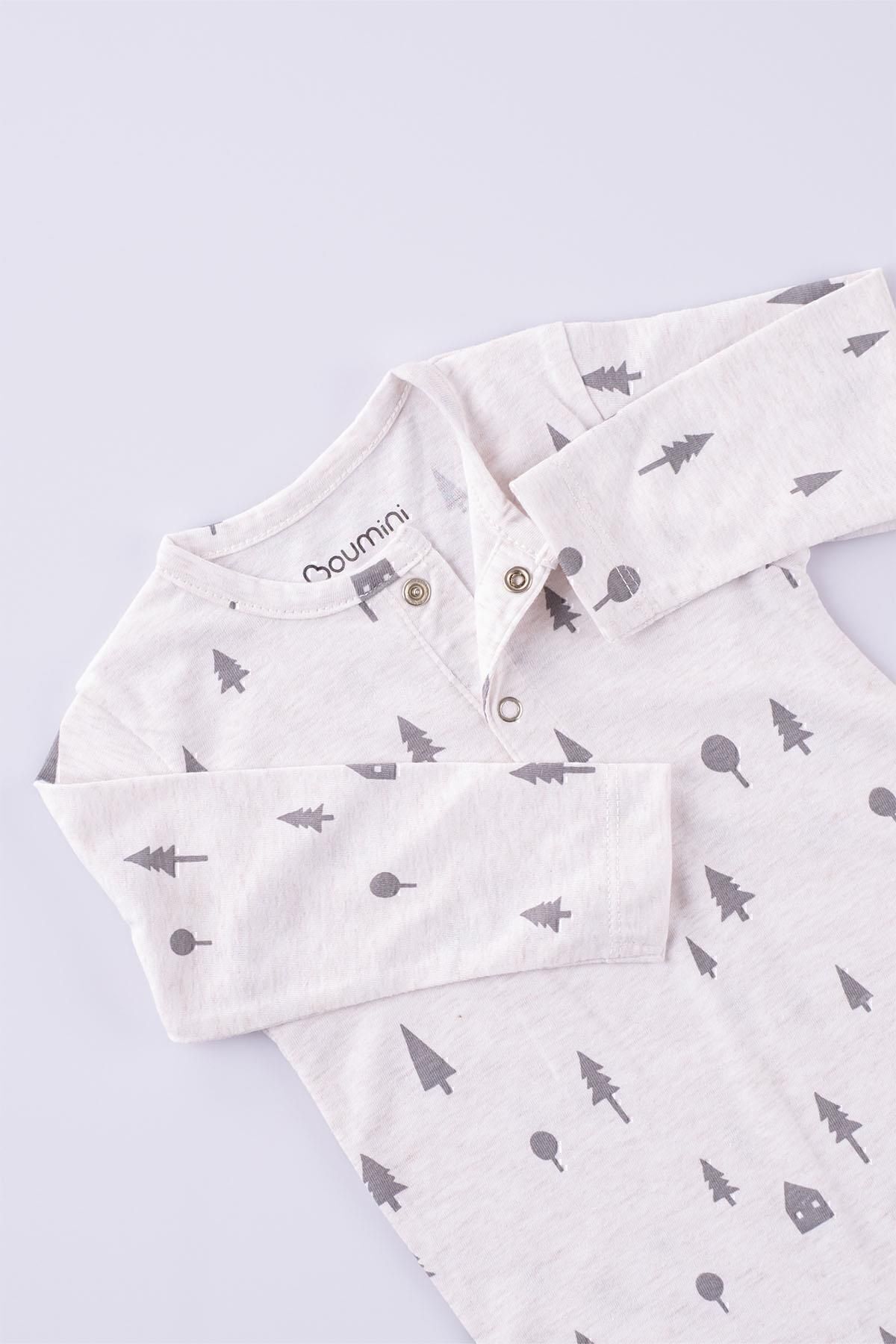 Boumini Bebek Uzun Kollu Fit Kalıp Çıtçıtlı Tulum Çam Ormanı Desenli fotoğrafı 3 (önizleme)