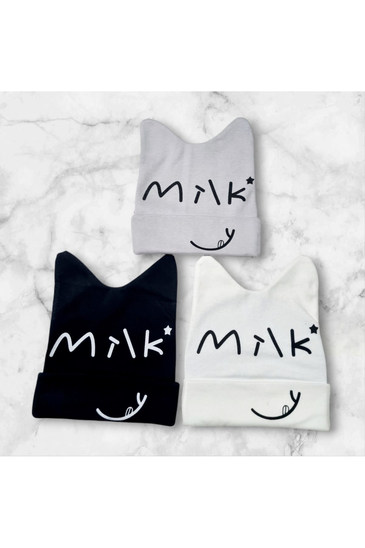 3-piece set cotton combed cotton beanie with Milk lettering