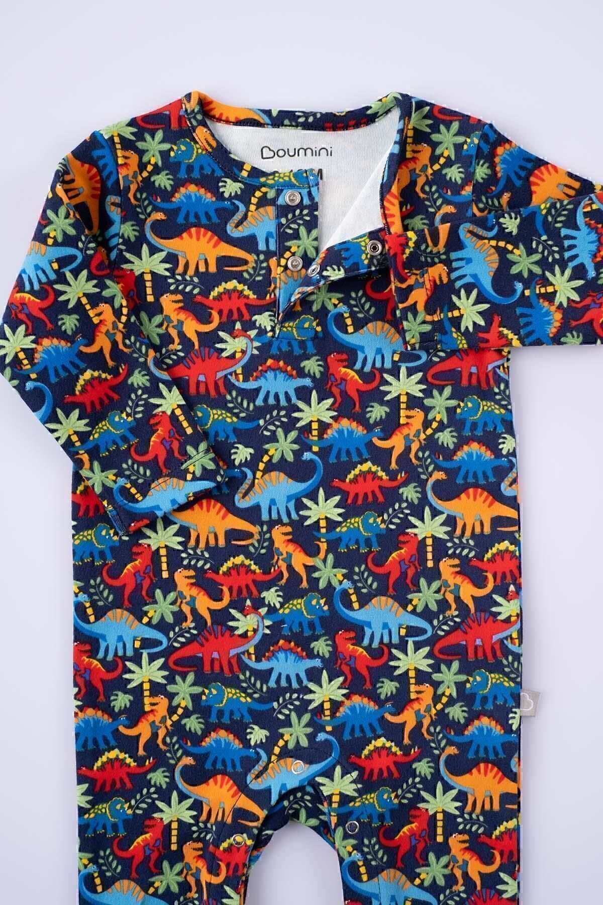 Boumini Bebek Uzun Kollu Çıtçıtlı Tulum Dinazor Desenli Renkli fotoğrafı 4 (önizleme)