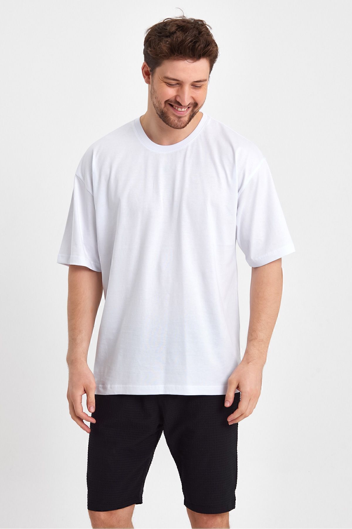 THE RULE-Ανδρικό λευκό μπλουζάκι Oversize Crew Neck 100% βαμβακερό πακέτο 2 4