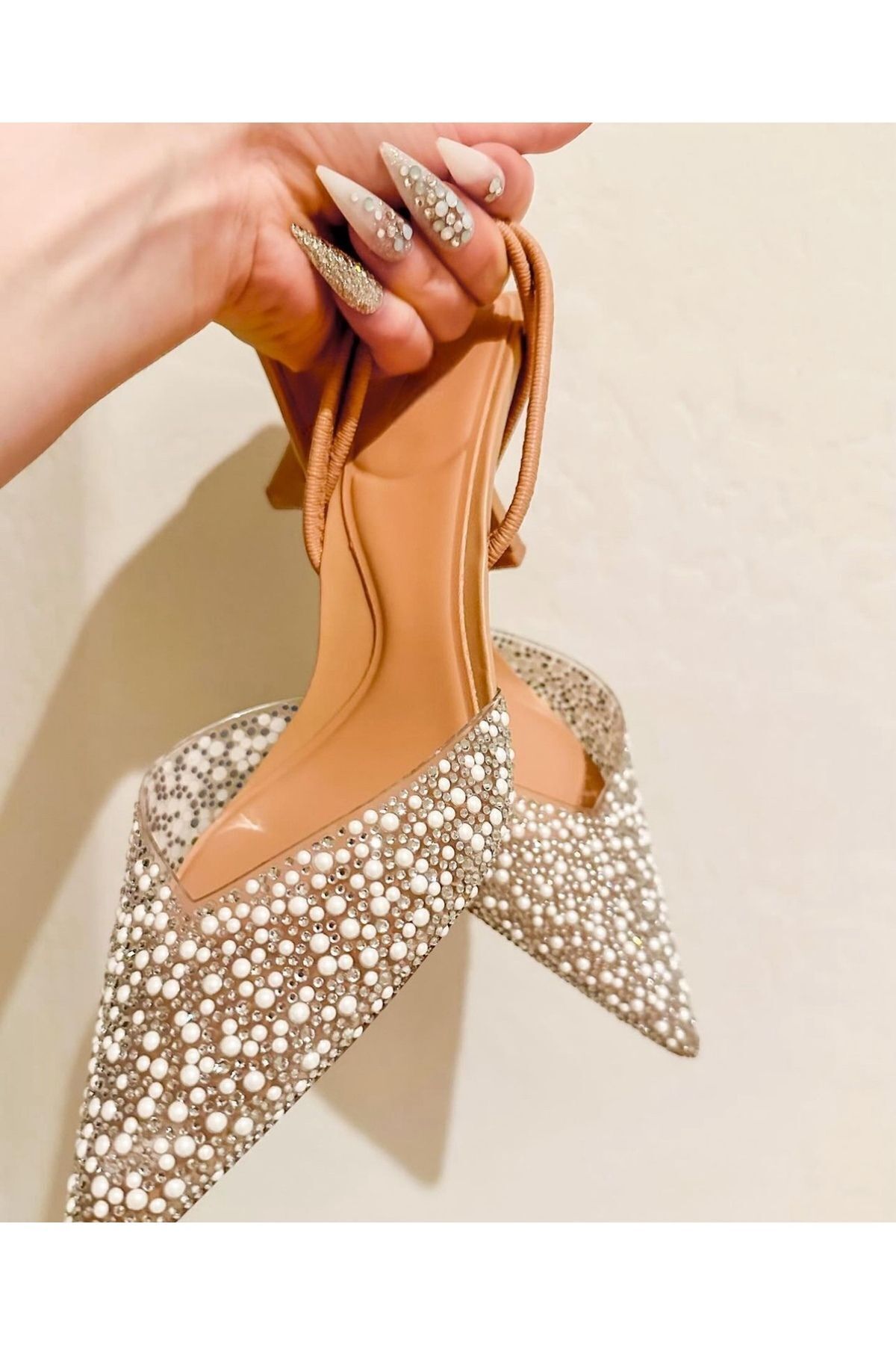gale pearl detail open back heeled shoes