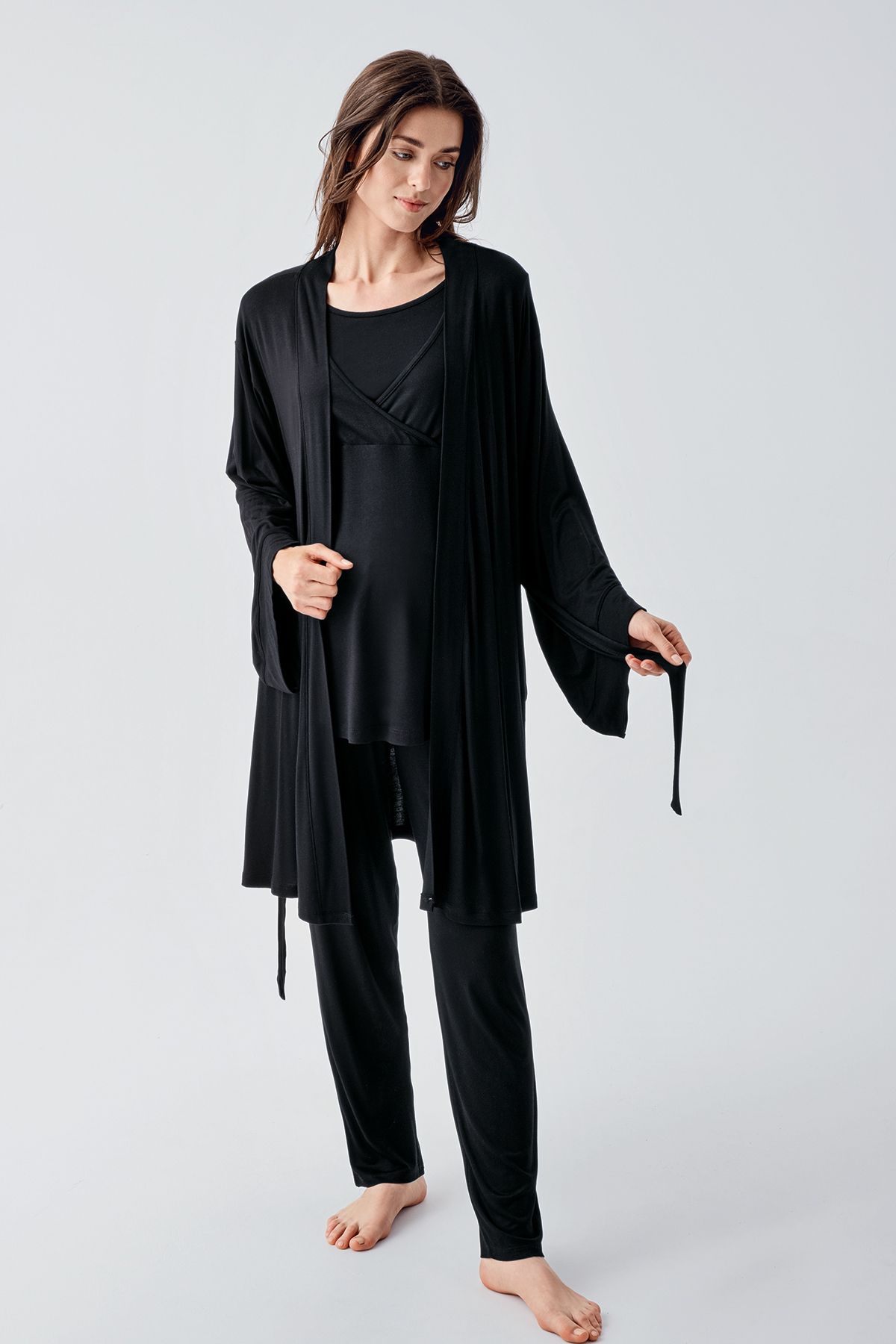 Artış Uzun Kollu Esnek Likralı Viskoz Hamile Pijama Takım