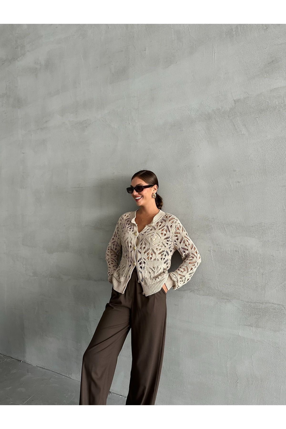 Laluvia-Stone Lace Look Knitted Cardigan-4401 6