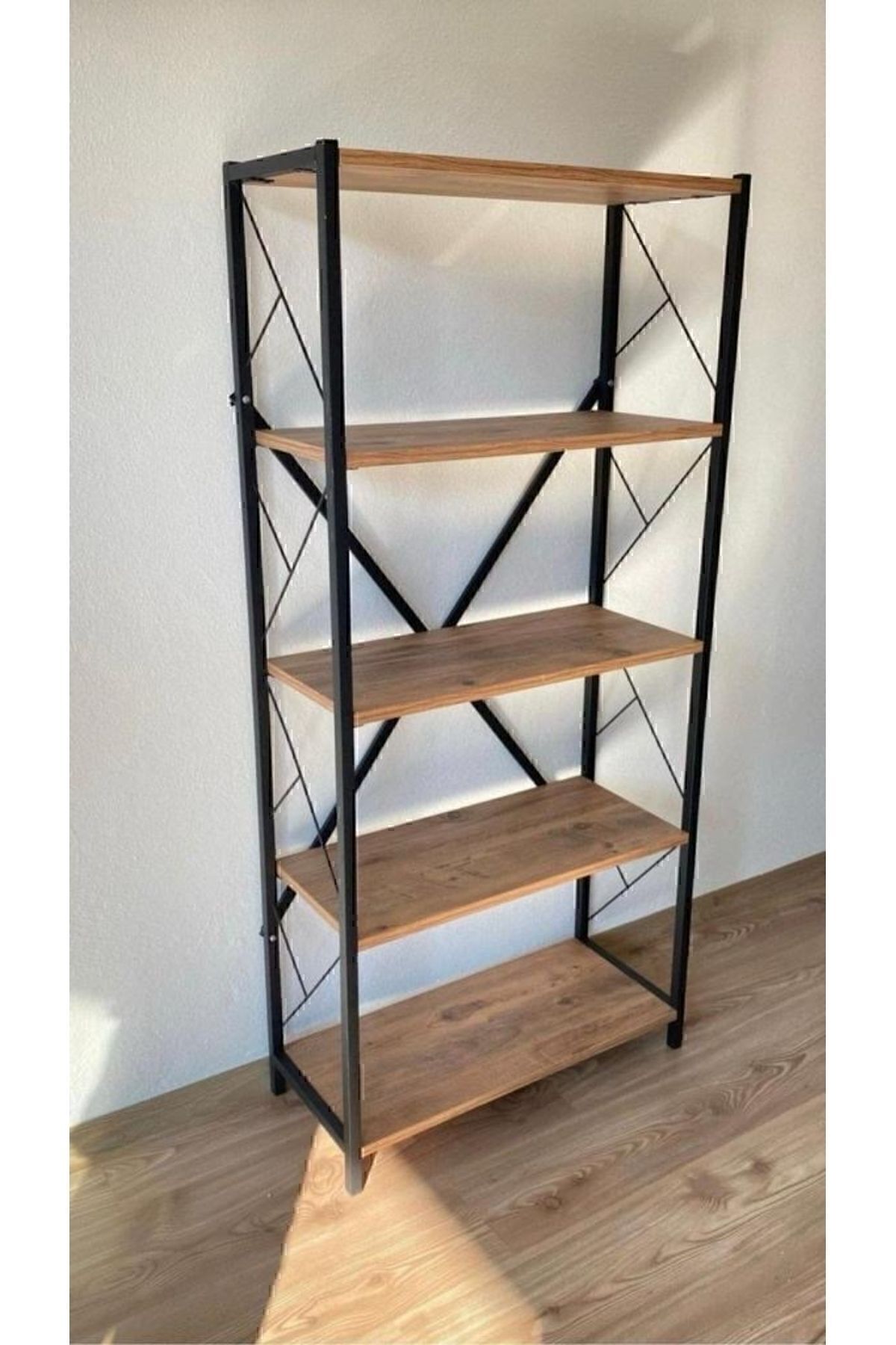 Net Plus Kitaplık 5 Katlı Dekoratif Raf/mobilya Ceviz Kitaplık 5 Raflı 150 Cm