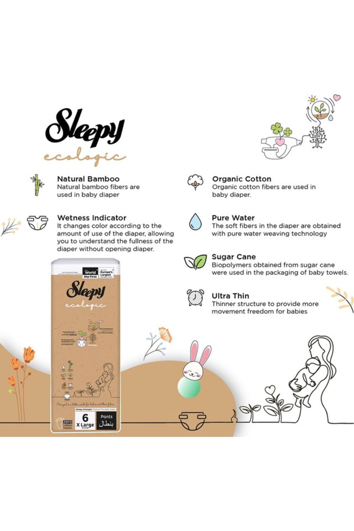 Sleepy-Ecologic Pants Size 6 | 192 count | Eco-Friendly | Hypoallergenic | Absorbent | All-Natural 4