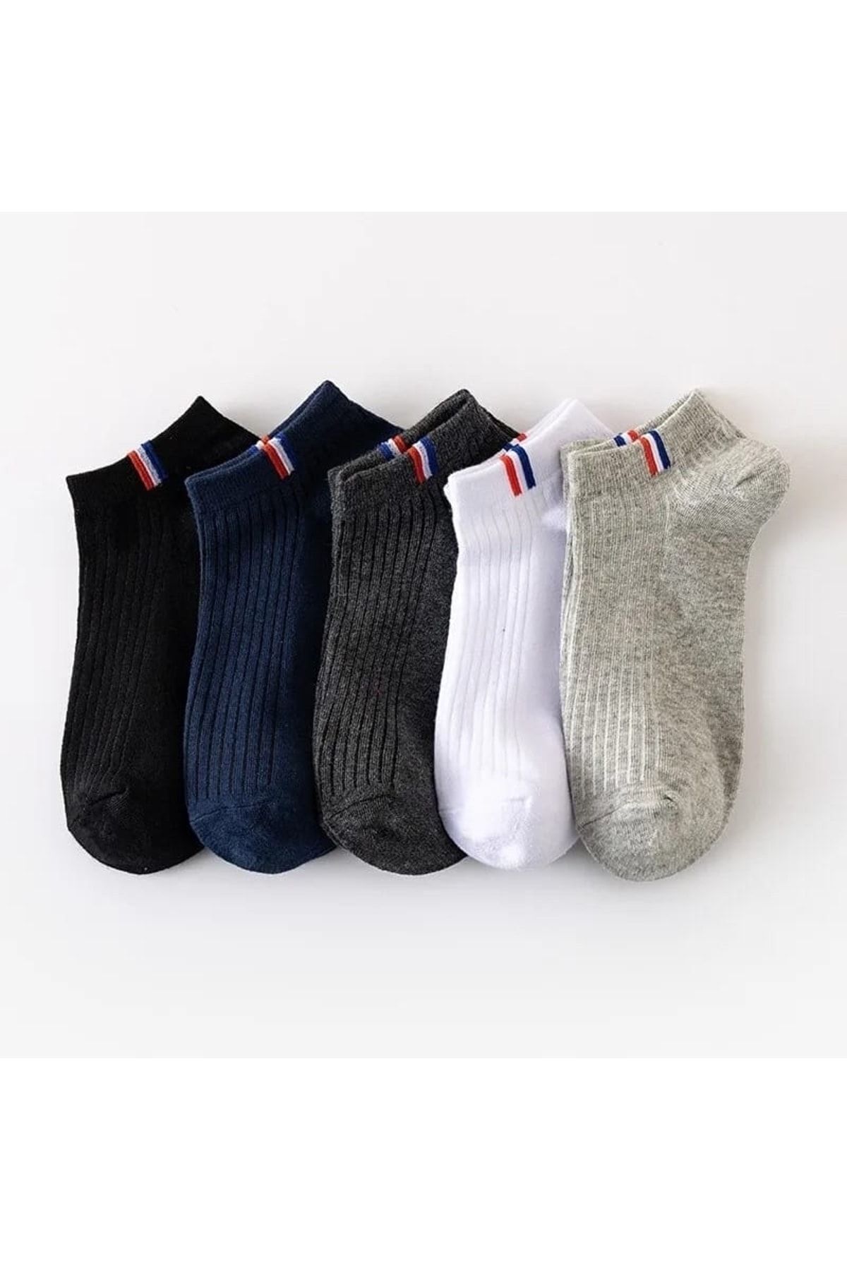 Atacık Çorap  5 Çift Erkek Bilek Çorap Farklı Renkli Lastik Şeritli Erkek Patik Çorap - Görsel 3