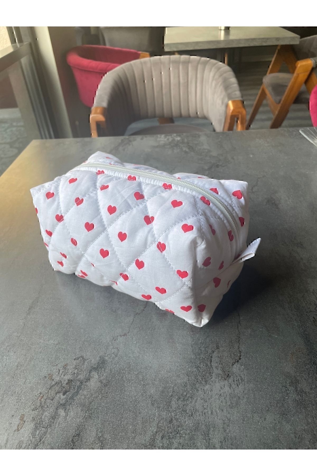Kalp Desenli Makyaj Çantası - Büyük Boy