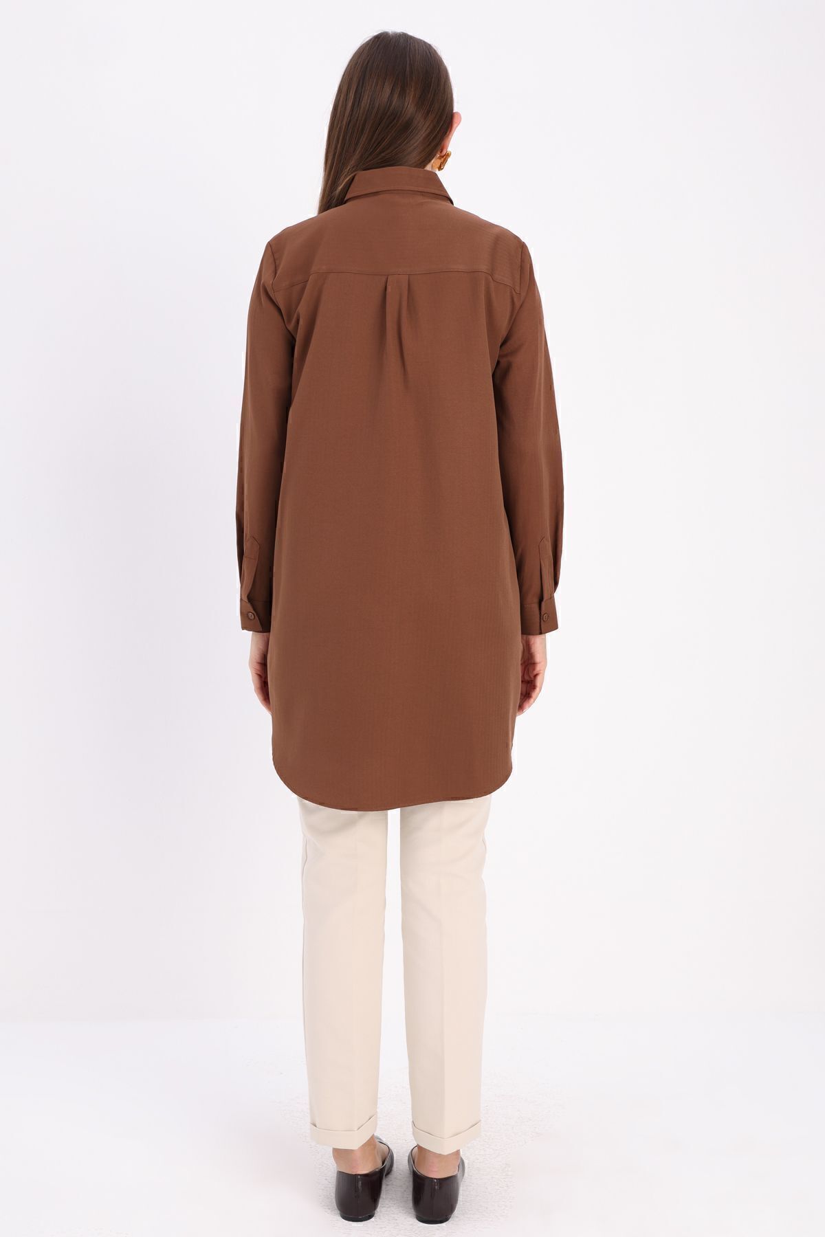 ALLDAY-Καφέ Basic Hidden Placket πουκάμισο Tunic 4