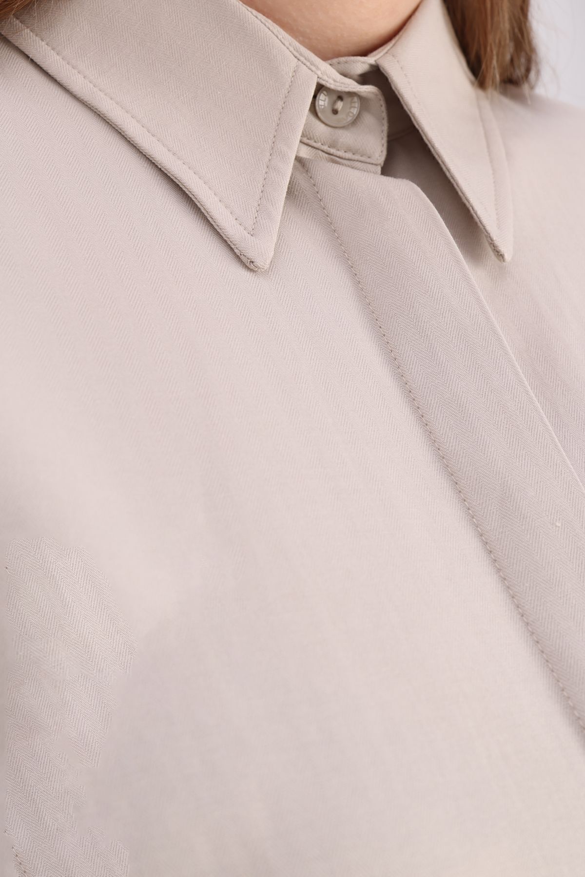 ALLDAY-Μπεζ Basic Hidden Placket πουκάμισο Tunic 5