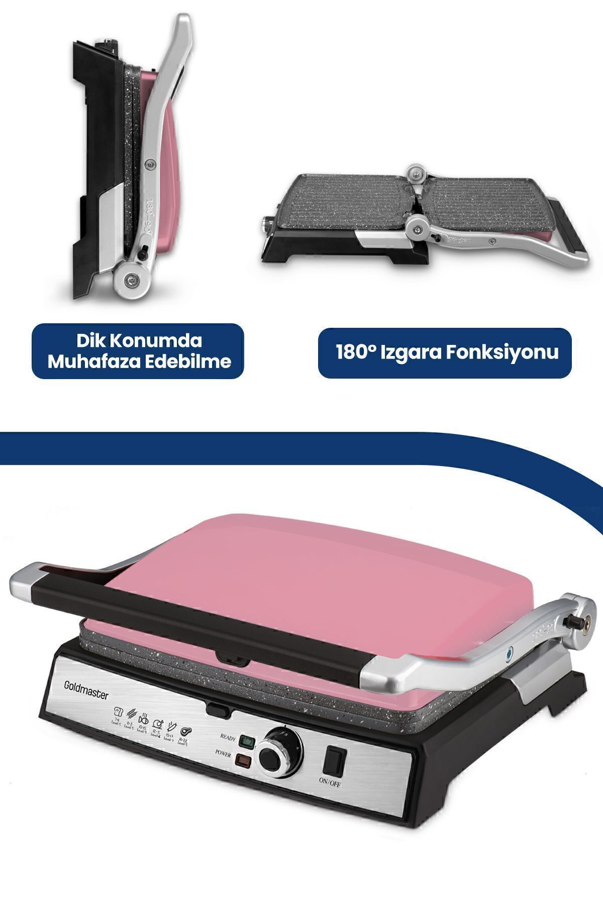 GOLDMASTER-Tostmix Pink Stainless Steel 2000 Watt Granite Removable Plate Toaster and Grill Machine 3