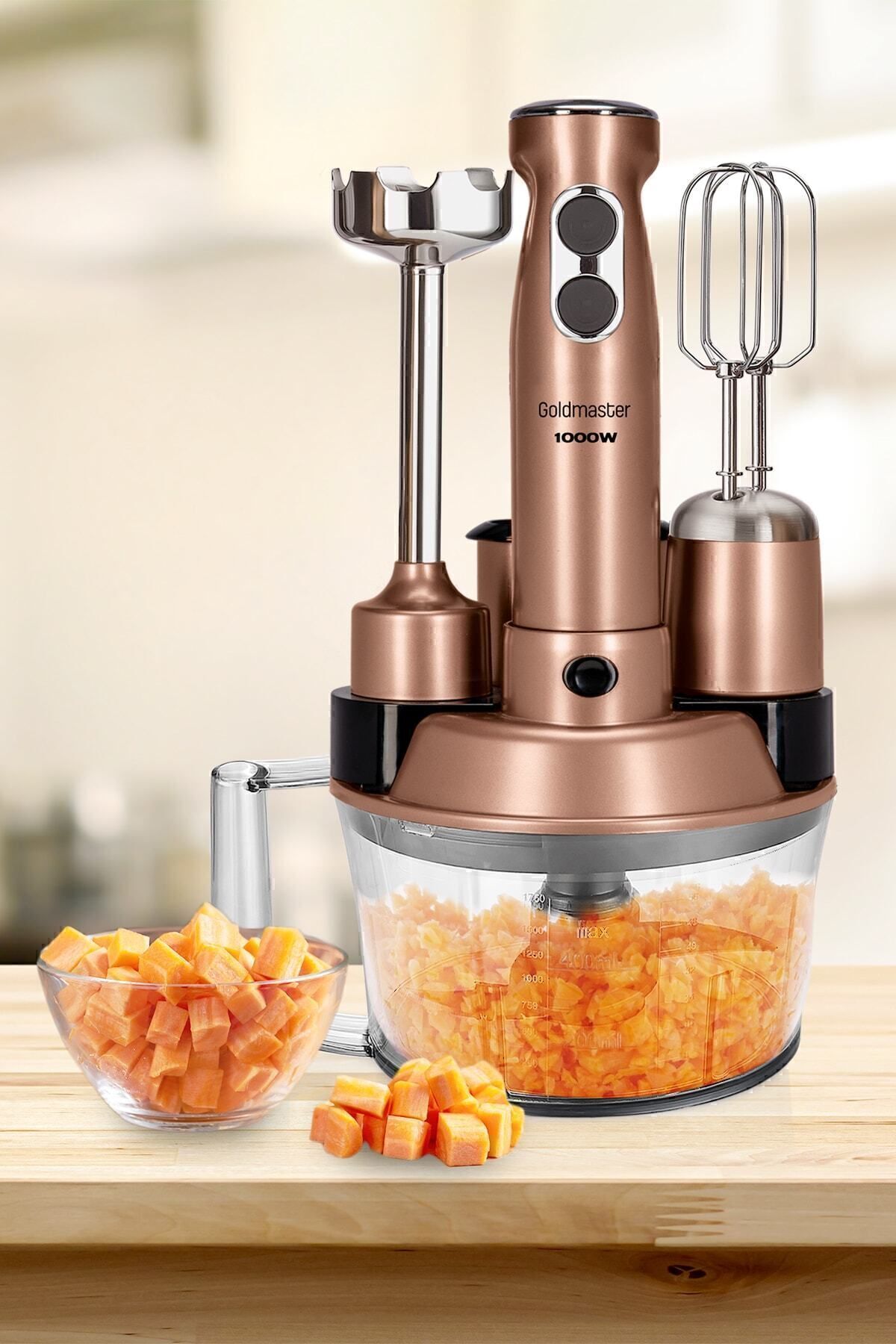 GOLDMASTER-Robotix 1000 Watt 5 In 1 Food Processor Multi Blender Set Gold 5