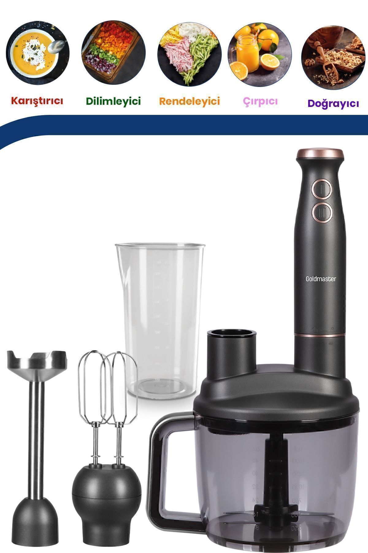 GOLDMASTER-Bestrobot Anthracite 1500 Watt 5 In 1 Food Processor Multi Blender Set 2