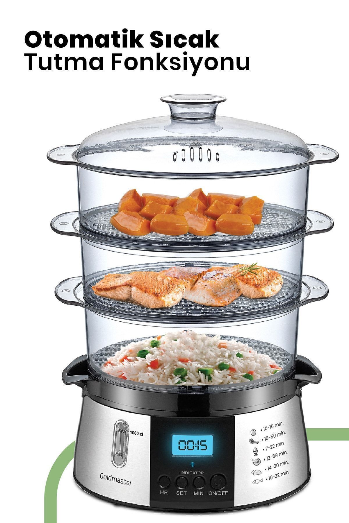 GOLDMASTER-Biofit 10 lt Digital Steamer with LED Display 120 Minutes Time Adjustment Gm7268d 3