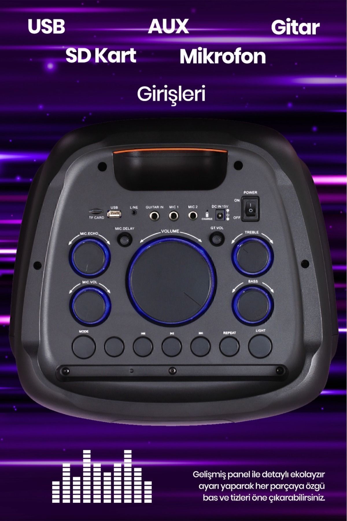 Taşınabilir Şarj Edilebilir Party Box Işıklı Bluetooth Hoparlör 3