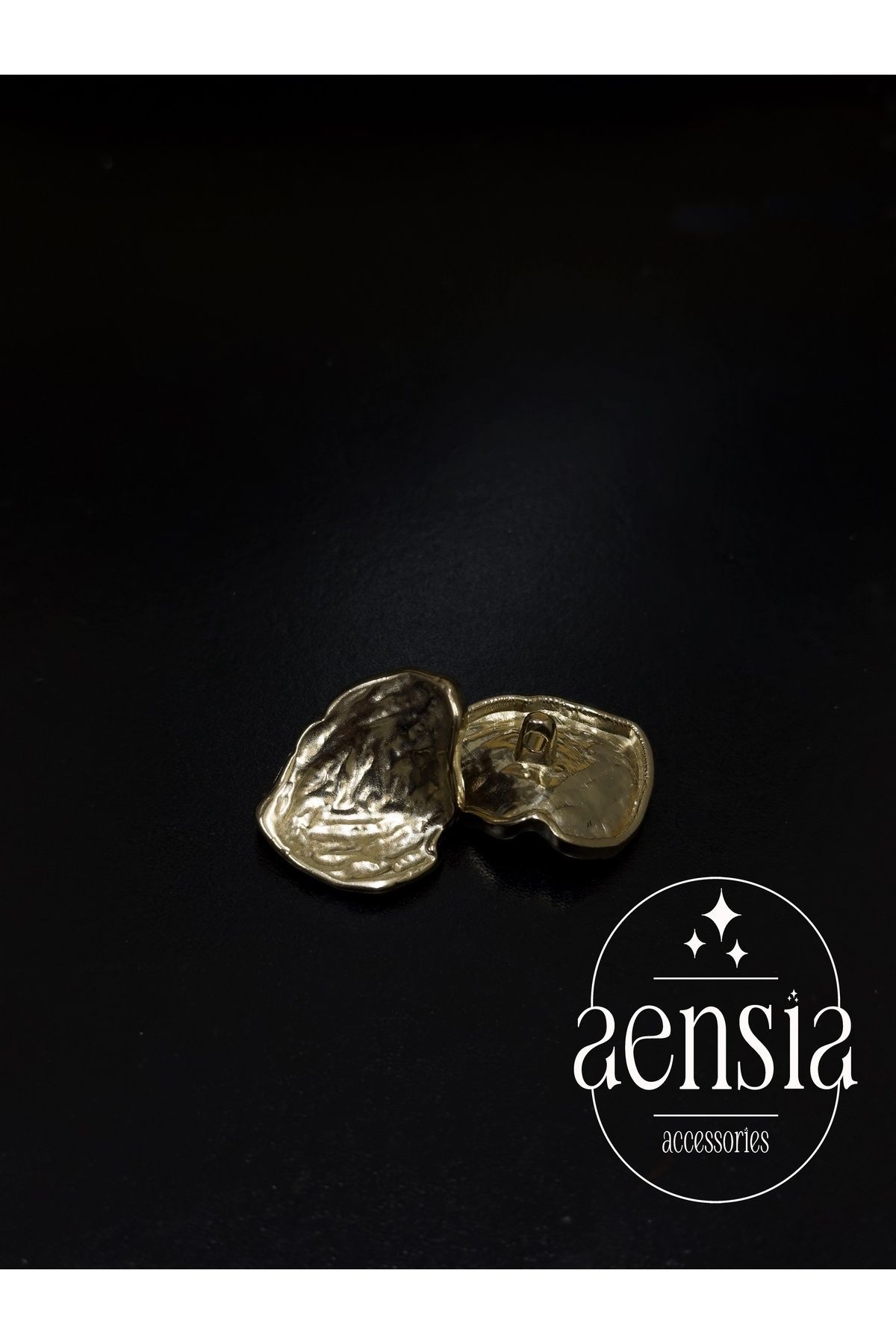 aensia-Light Gold Wrinkled Asymmetric Curved Shell Model Metal Coat Jacket Button 2.54 CM Button - Pack of 6 4