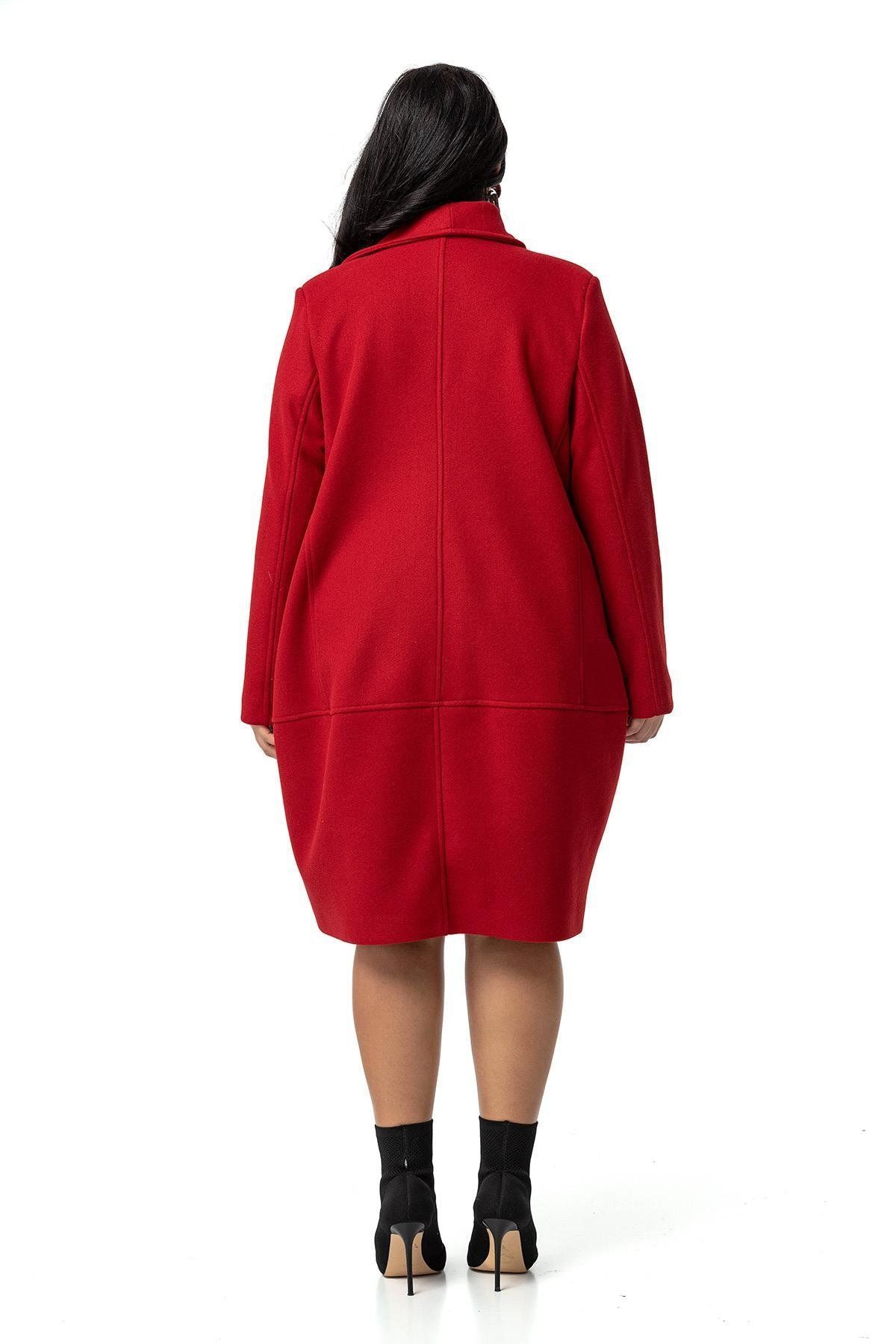 DISENTIS MODEST-Red Stamp Coat - Large Size, Bag Pocket, Single Button and Lined 3
