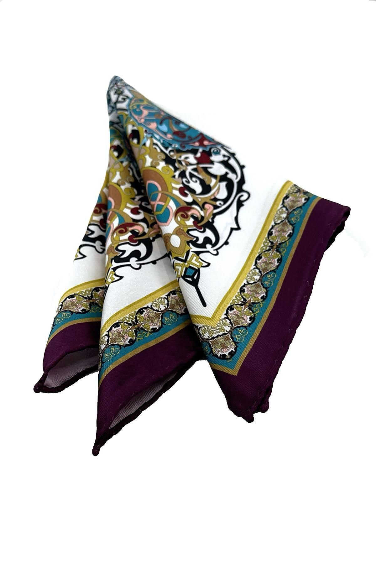 Kravatkolik-Plum - Multicolored Motif Pattern Men's Pocket Handkerchief SPS630-110 3