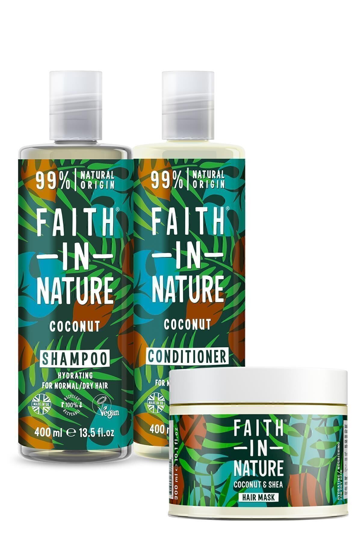سری 99% ترمیم کننده طبیعی مرطوب کننده و تغذیه کننده مو برای انواع موهای خشک Faith In Nature