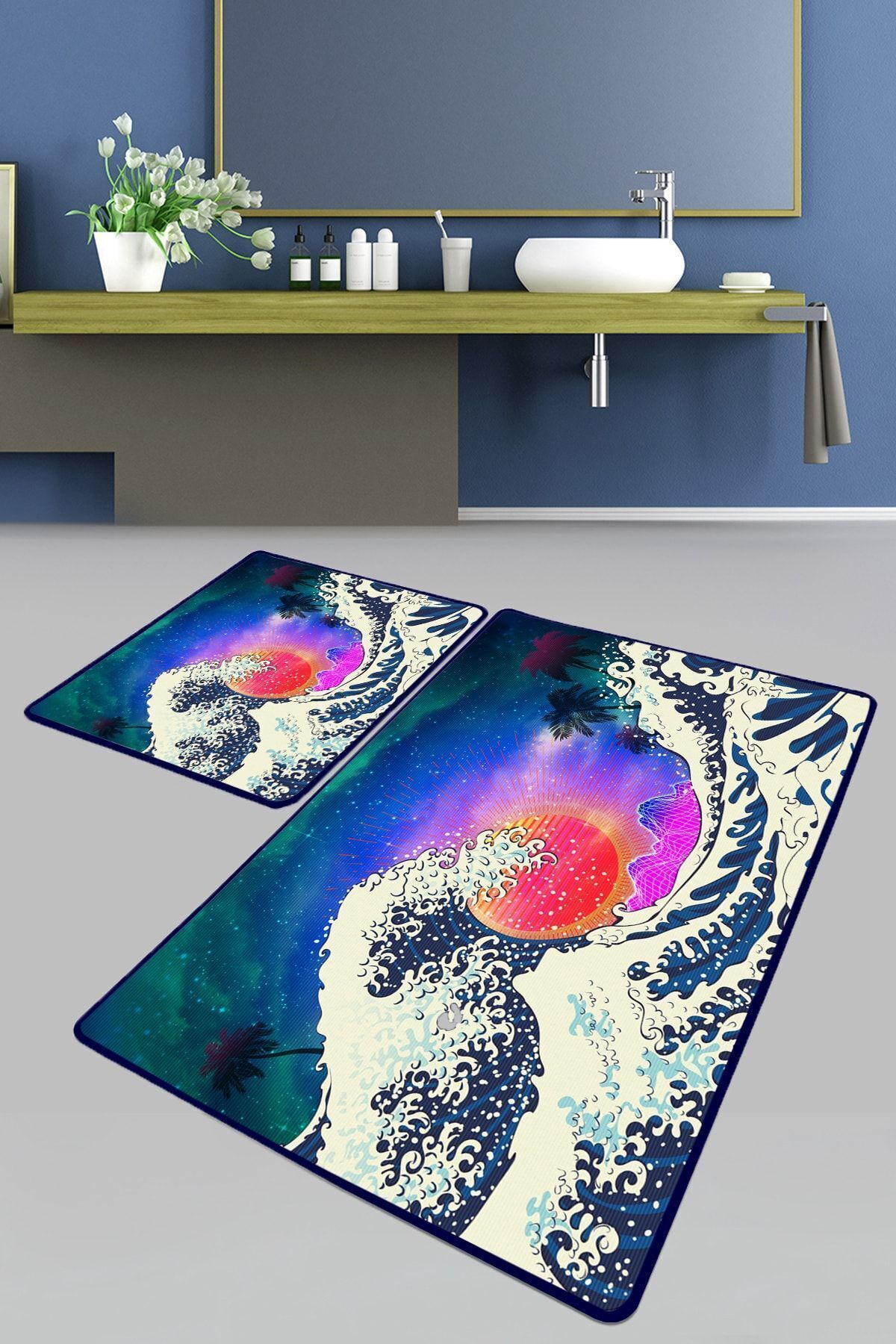 Chilai Home-Set de covoare de baie din 2 piese Tidal Wave Set de coloane cu bază anti-alunecare 1