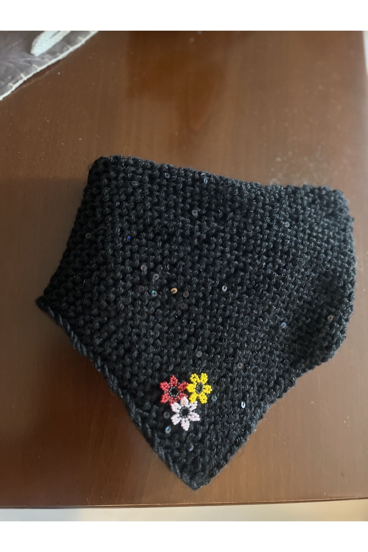 TAKINTI BY SİYAKO-Black scarf with sequins 2