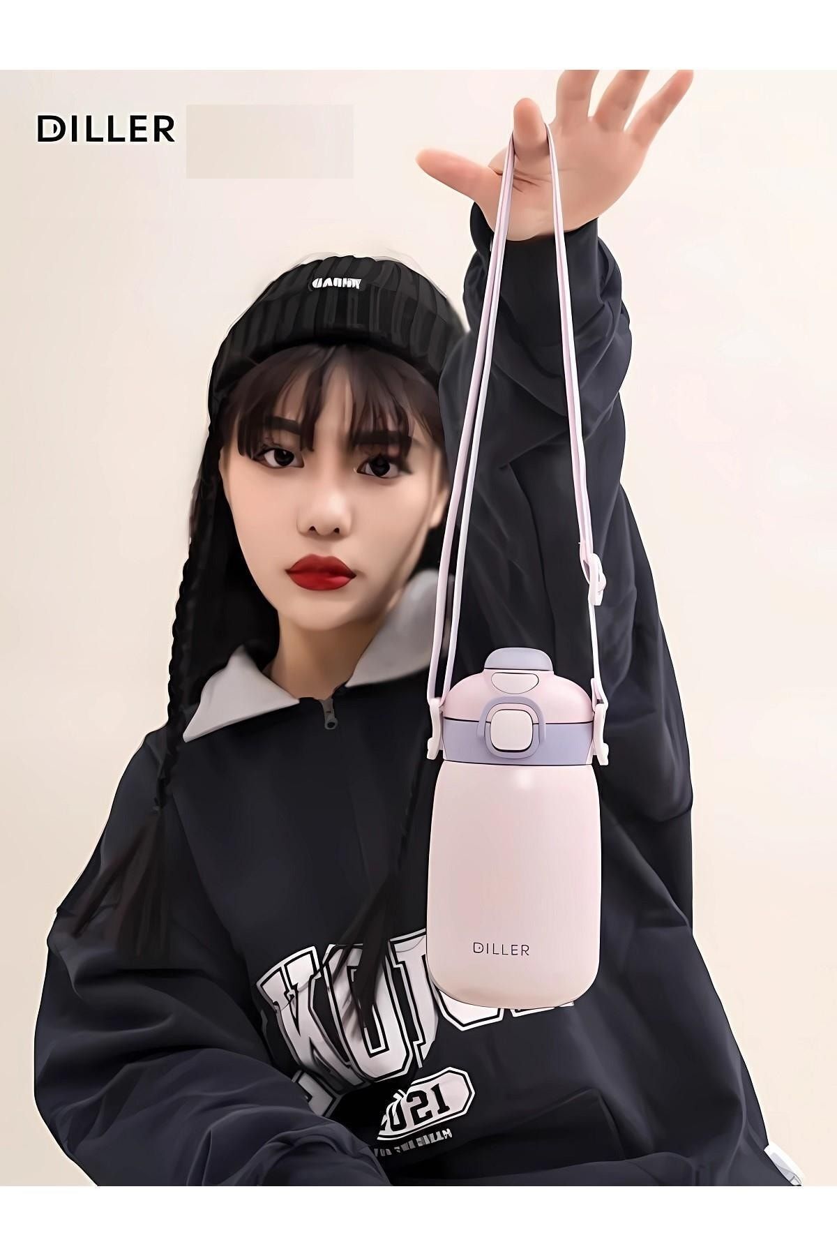 DILLER-420ml Steel Water Bottle with Strap - Single Lid, Dual Use, with/without Straw, 6 Hours Hot/Cold 5