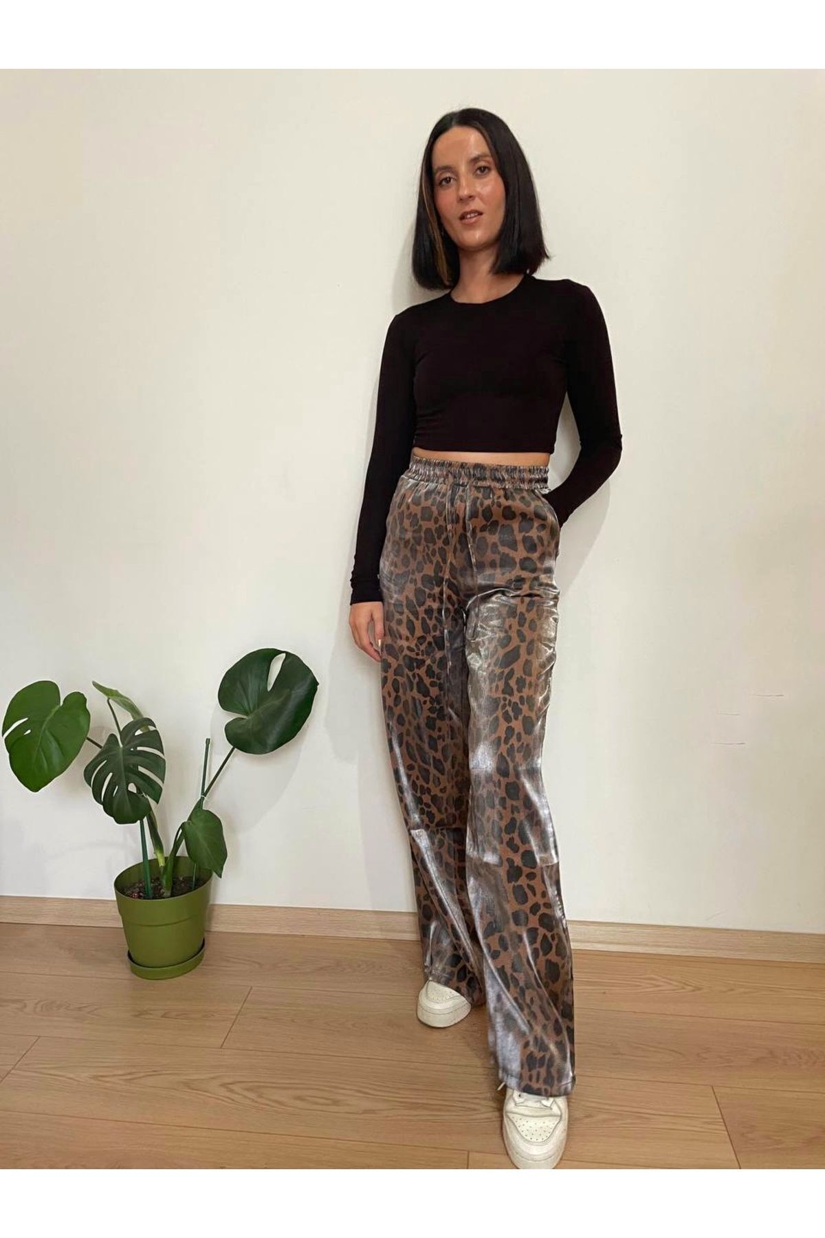 Leopar Parlak Pantolon