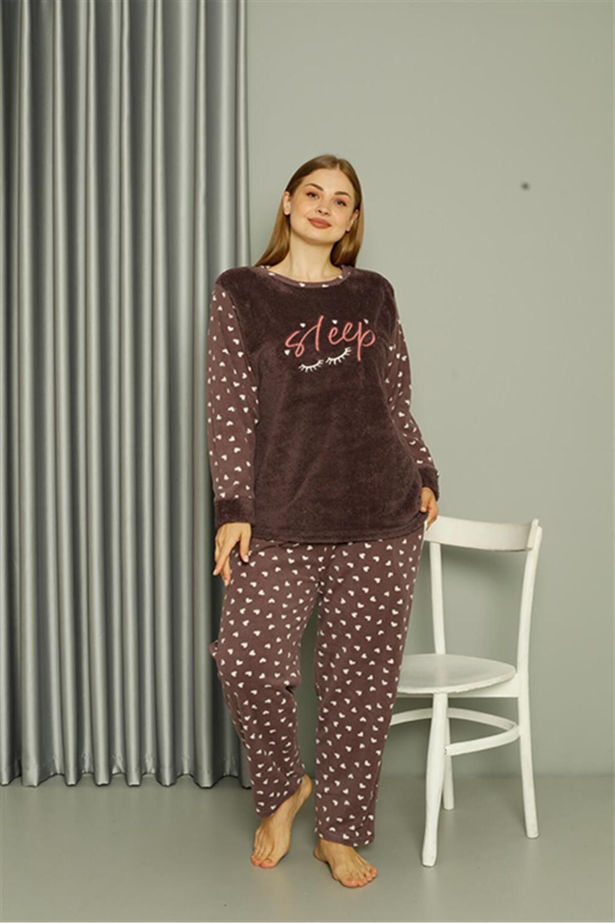 Akbeniz Welsoft Polar Kadın Büyük Beden Vizon Pijama Takımı 808046
