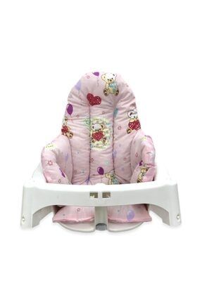 Bebek Çocuk Mama Sandalyesi Minderi Pembe Ayıcıklı Desenli Çift Taraflı 70