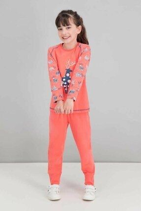 Kız Çocuk Turuncu Uzun Kol Pijama Takımı rpoly15481 RP1548-C