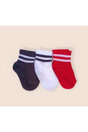 Design Unisex Asorti Çizgili Bebek Patik Çorap 3'lü 5003380