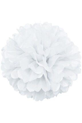 1 Adet Beyaz Renk Pelur Kağıt Ponpon Çiçek Asma Süs 25 Cm. BP13232BY