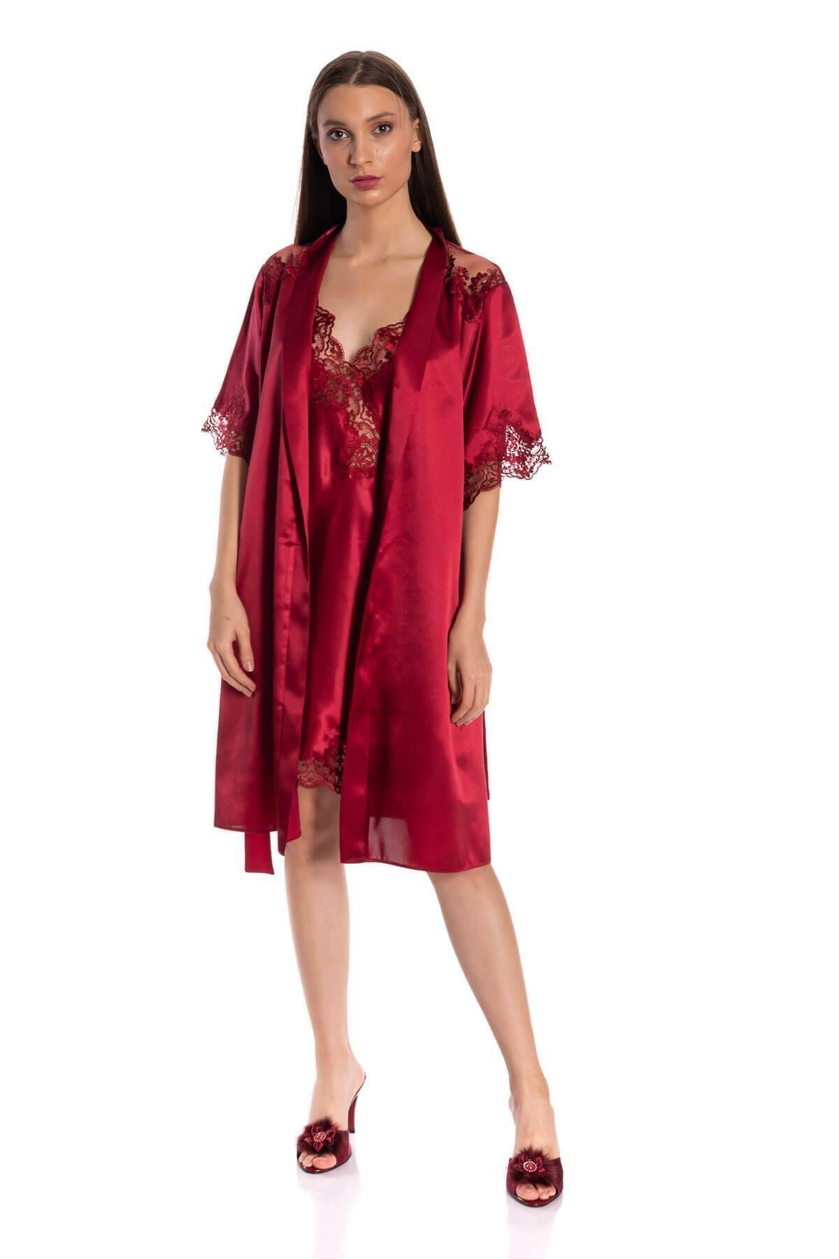 Espuar 240 Yüksek Kaliteli Saten Dantel Gecelik Ve Sabahlık Takım