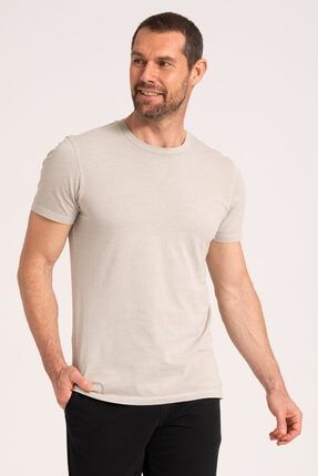 Yuvarlak Yaka Normal Fit Erkek Sand Tişört, %100 Pamuk Basic Erkek Tshirt 8683382505343 NEWCES-5010