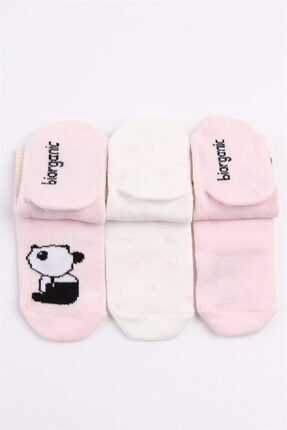 Pembe Organic Pandalı Elegant 3'lü Bebe Çorap TXCBFBD9BB3336