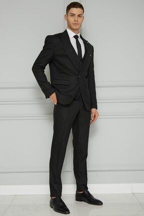 Süper Slim Fit Yelekli Takım Elbise Siyah 70011131-001