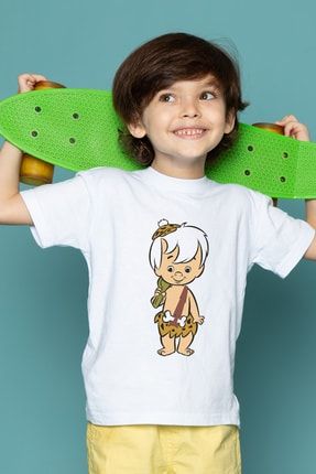 Bam Bam Çakmaktaş Organik Baskılı Bebek Çocuk T-shirt EE-274